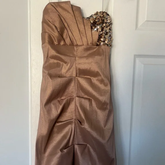 Le Chateau Strapless Dress in Bronze and Gold - Picture 1 of 3